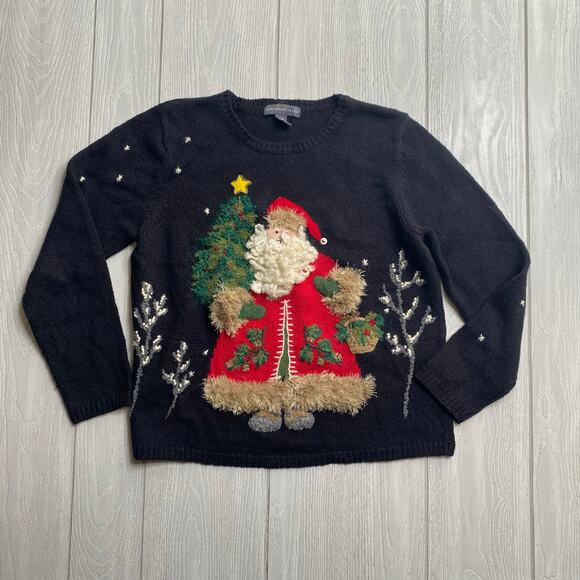 Northern Isles Women's Black Knit Vintage Santa Christmas Sweater Size Small - Picture 1 of 8
